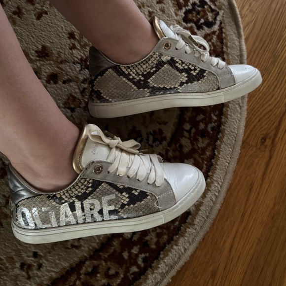 Zadig & Voltaire Shoes - Zadig and Voltaire Vigna Leather Snakeskin Print Metallic Low Top Women Size 6